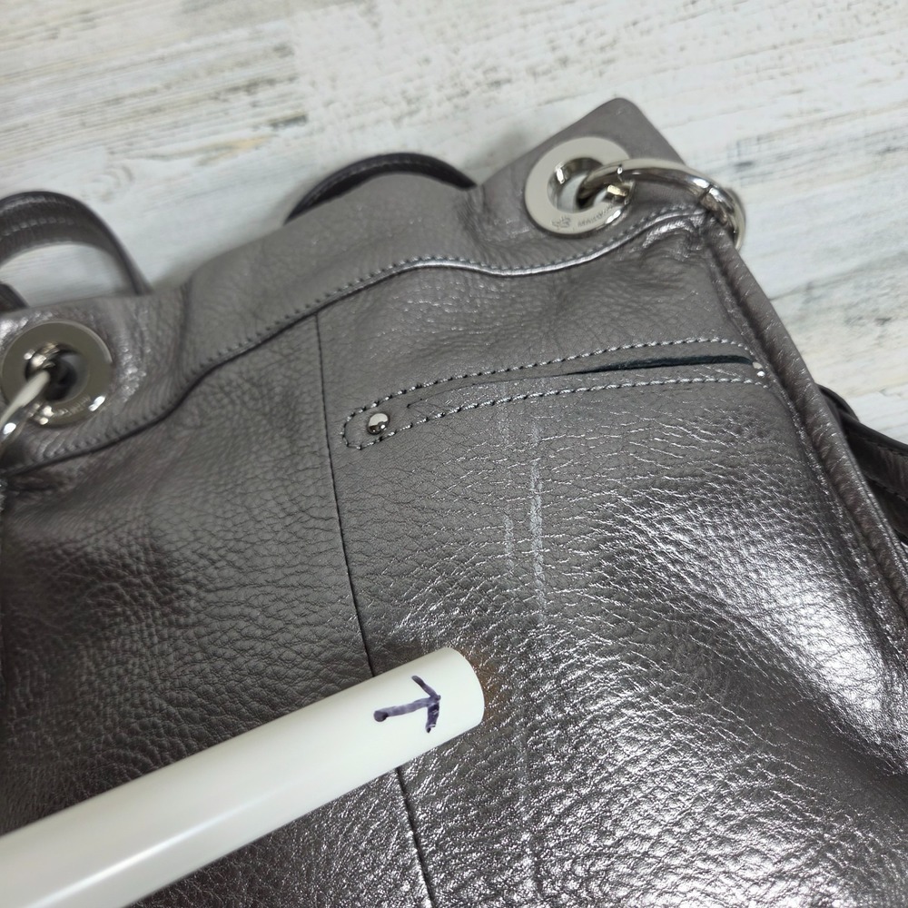 B. Makowsky Metallic Silver Pebbled Leather Crossbody Shoulder Bag Purse - Picture 16 of 16